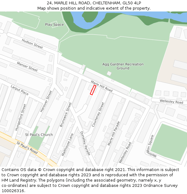 24, MARLE HILL ROAD, CHELTENHAM, GL50 4LP: Location map and indicative extent of plot