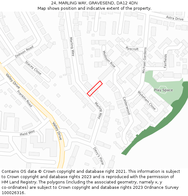 24, MARLING WAY, GRAVESEND, DA12 4DN: Location map and indicative extent of plot