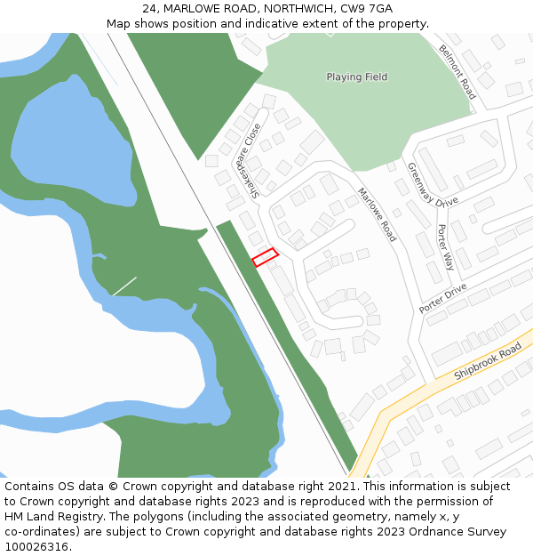 24, MARLOWE ROAD, NORTHWICH, CW9 7GA: Location map and indicative extent of plot