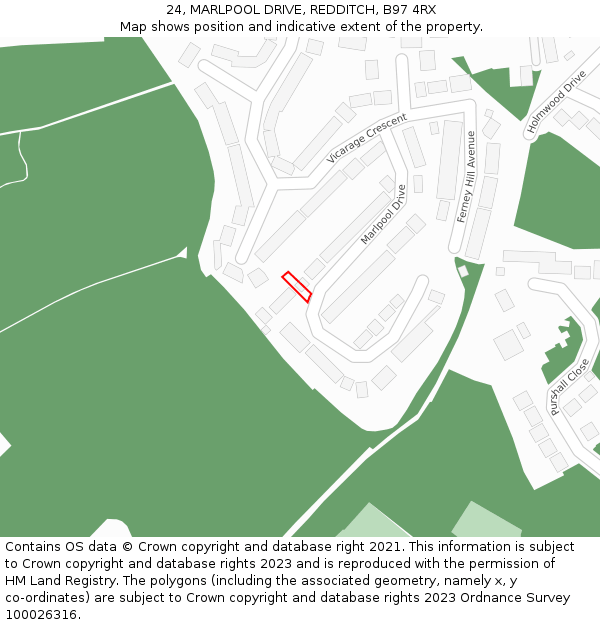 24, MARLPOOL DRIVE, REDDITCH, B97 4RX: Location map and indicative extent of plot