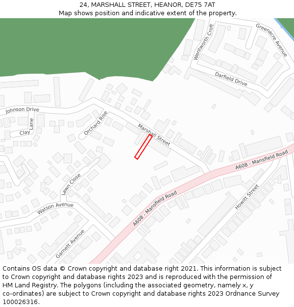 24, MARSHALL STREET, HEANOR, DE75 7AT: Location map and indicative extent of plot