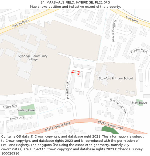 24, MARSHALS FIELD, IVYBRIDGE, PL21 0FQ: Location map and indicative extent of plot