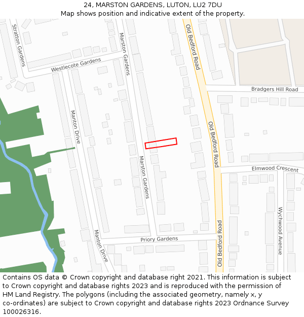 24, MARSTON GARDENS, LUTON, LU2 7DU: Location map and indicative extent of plot