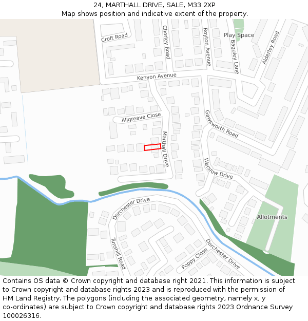 24, MARTHALL DRIVE, SALE, M33 2XP: Location map and indicative extent of plot