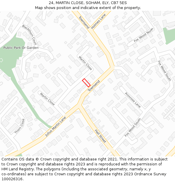 24, MARTIN CLOSE, SOHAM, ELY, CB7 5ES: Location map and indicative extent of plot