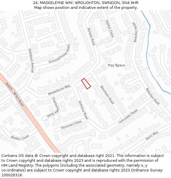24, MASKELEYNE WAY, WROUGHTON, SWINDON, SN4 9HR: Location map and indicative extent of plot