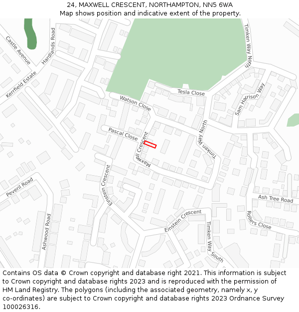 24, MAXWELL CRESCENT, NORTHAMPTON, NN5 6WA: Location map and indicative extent of plot