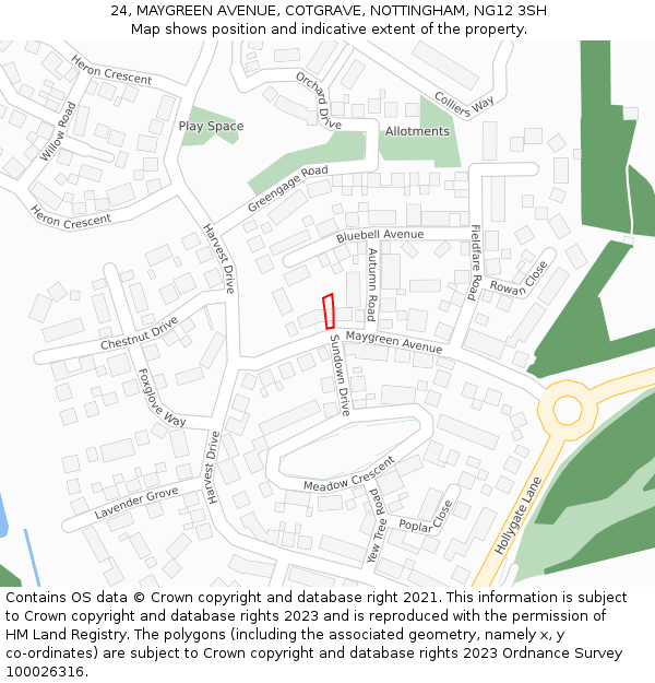 24, MAYGREEN AVENUE, COTGRAVE, NOTTINGHAM, NG12 3SH: Location map and indicative extent of plot