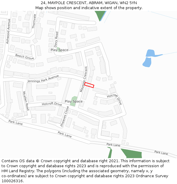 24, MAYPOLE CRESCENT, ABRAM, WIGAN, WN2 5YN: Location map and indicative extent of plot