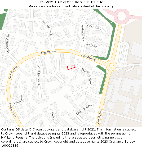 24, MCWILLIAM CLOSE, POOLE, BH12 5HP: Location map and indicative extent of plot