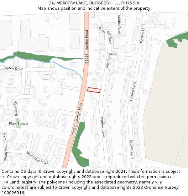 24, MEADOW LANE, BURGESS HILL, RH15 9JA: Location map and indicative extent of plot