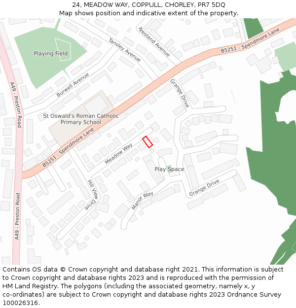 24, MEADOW WAY, COPPULL, CHORLEY, PR7 5DQ: Location map and indicative extent of plot