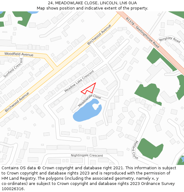 24, MEADOWLAKE CLOSE, LINCOLN, LN6 0UA: Location map and indicative extent of plot