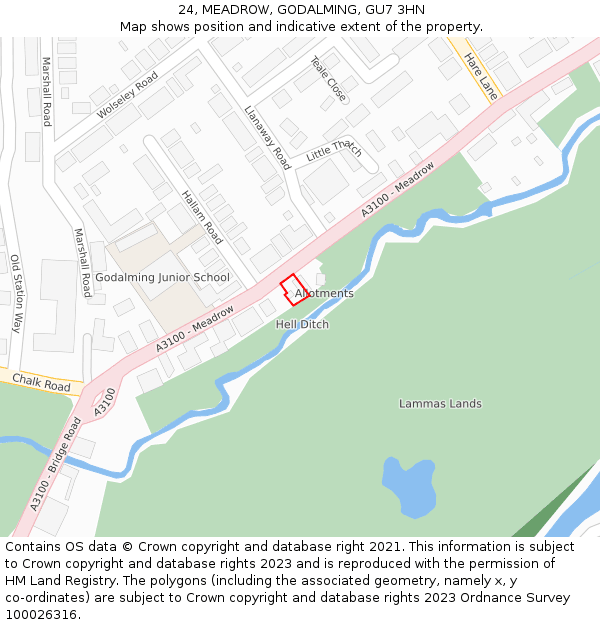 24, MEADROW, GODALMING, GU7 3HN: Location map and indicative extent of plot