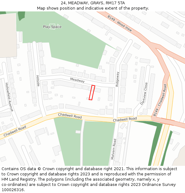 24, MEADWAY, GRAYS, RM17 5TA: Location map and indicative extent of plot