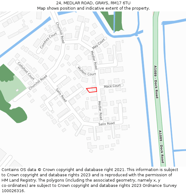 24, MEDLAR ROAD, GRAYS, RM17 6TU: Location map and indicative extent of plot