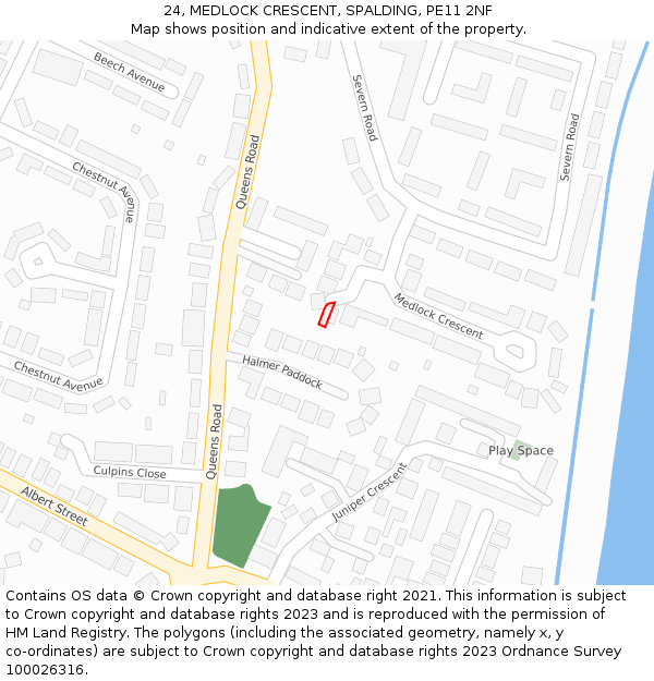 24, MEDLOCK CRESCENT, SPALDING, PE11 2NF: Location map and indicative extent of plot