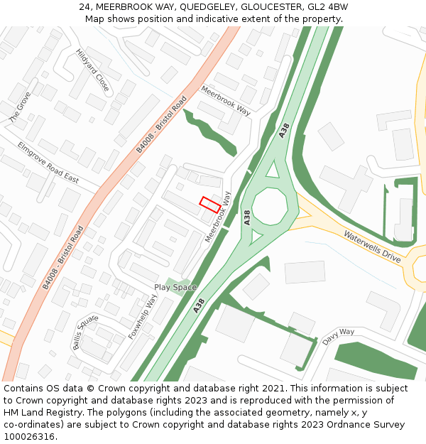 24, MEERBROOK WAY, QUEDGELEY, GLOUCESTER, GL2 4BW: Location map and indicative extent of plot