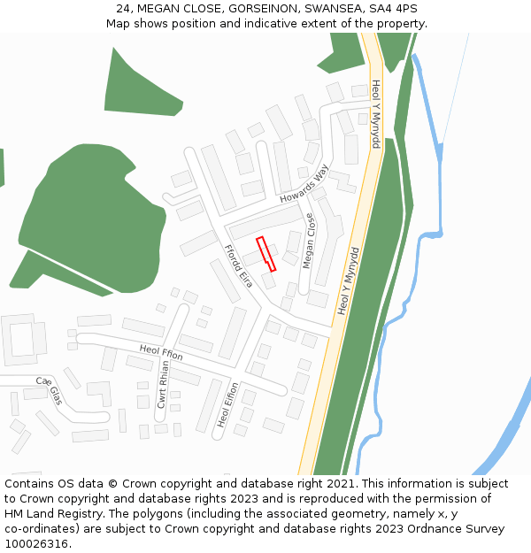 24, MEGAN CLOSE, GORSEINON, SWANSEA, SA4 4PS: Location map and indicative extent of plot