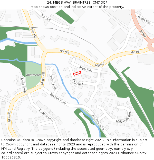 24, MEGS WAY, BRAINTREE, CM7 3QP: Location map and indicative extent of plot