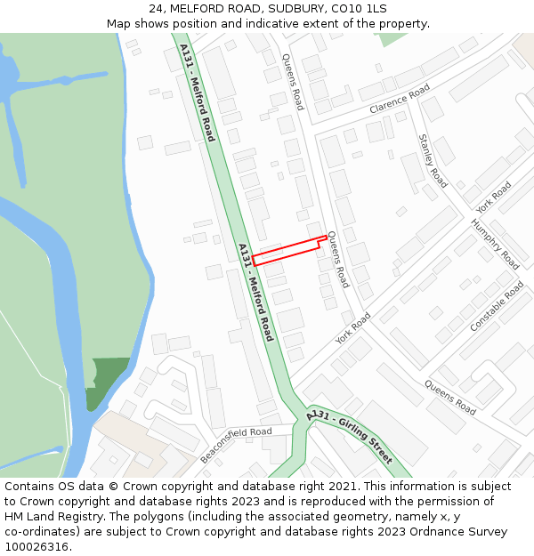 24, MELFORD ROAD, SUDBURY, CO10 1LS: Location map and indicative extent of plot