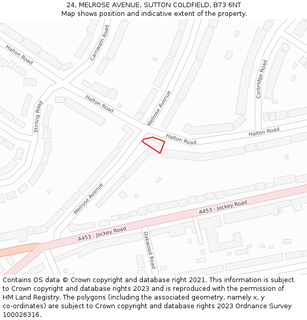 24, MELROSE AVENUE, SUTTON COLDFIELD, B73 6NT: Location map and indicative extent of plot