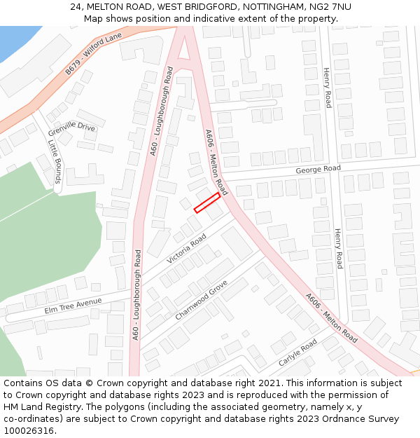 24, MELTON ROAD, WEST BRIDGFORD, NOTTINGHAM, NG2 7NU: Location map and indicative extent of plot