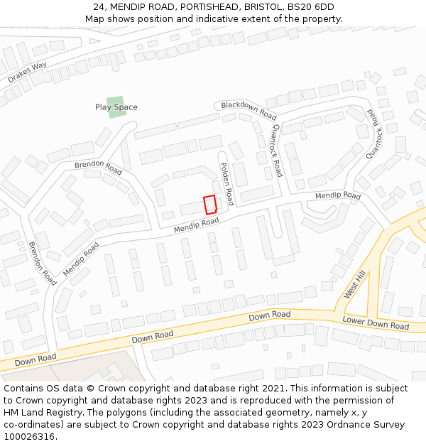 24, MENDIP ROAD, PORTISHEAD, BRISTOL, BS20 6DD: Location map and indicative extent of plot