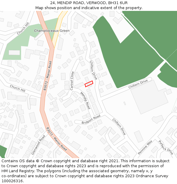 24, MENDIP ROAD, VERWOOD, BH31 6UR: Location map and indicative extent of plot