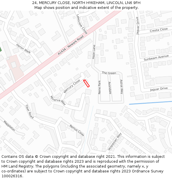 24, MERCURY CLOSE, NORTH HYKEHAM, LINCOLN, LN6 9FH: Location map and indicative extent of plot
