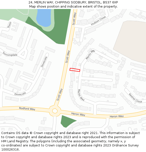24, MERLIN WAY, CHIPPING SODBURY, BRISTOL, BS37 6XP: Location map and indicative extent of plot