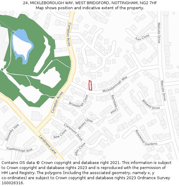 24, MICKLEBOROUGH WAY, WEST BRIDGFORD, NOTTINGHAM, NG2 7HF: Location map and indicative extent of plot