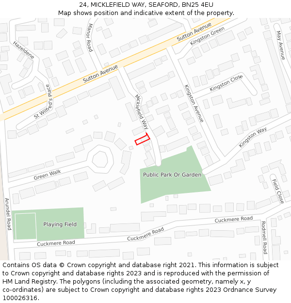 24, MICKLEFIELD WAY, SEAFORD, BN25 4EU: Location map and indicative extent of plot