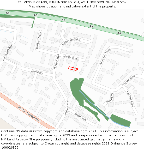 24, MIDDLE GRASS, IRTHLINGBOROUGH, WELLINGBOROUGH, NN9 5TW: Location map and indicative extent of plot