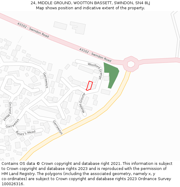 24, MIDDLE GROUND, WOOTTON BASSETT, SWINDON, SN4 8LJ: Location map and indicative extent of plot