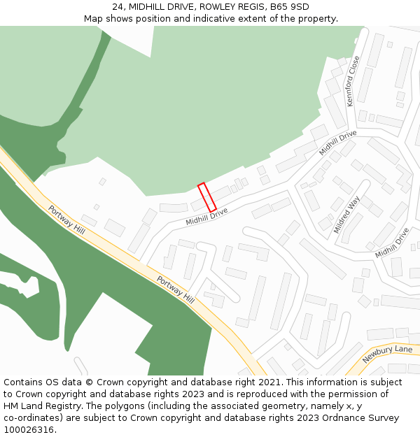 24, MIDHILL DRIVE, ROWLEY REGIS, B65 9SD: Location map and indicative extent of plot