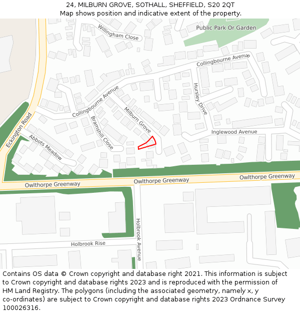 24, MILBURN GROVE, SOTHALL, SHEFFIELD, S20 2QT: Location map and indicative extent of plot