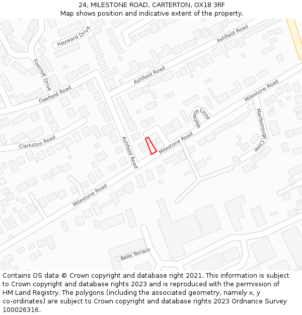 24, MILESTONE ROAD, CARTERTON, OX18 3RF: Location map and indicative extent of plot