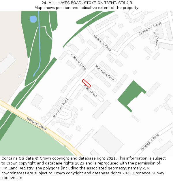 24, MILL HAYES ROAD, STOKE-ON-TRENT, ST6 4JB: Location map and indicative extent of plot