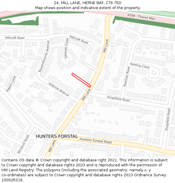 24, MILL LANE, HERNE BAY, CT6 7ED: Location map and indicative extent of plot