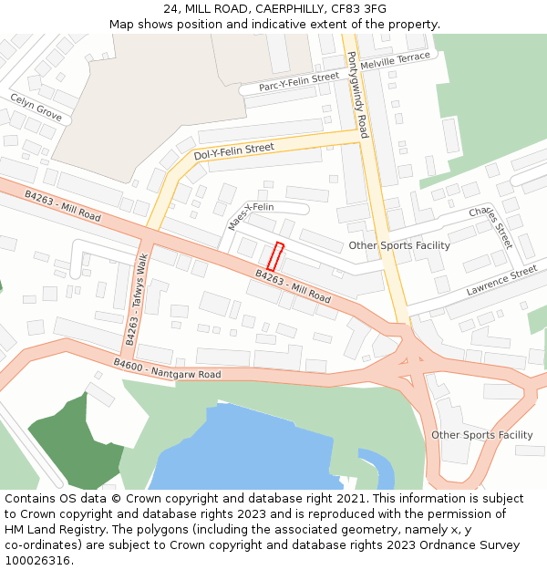 24, MILL ROAD, CAERPHILLY, CF83 3FG: Location map and indicative extent of plot