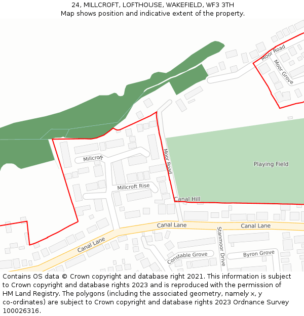 24, MILLCROFT, LOFTHOUSE, WAKEFIELD, WF3 3TH: Location map and indicative extent of plot