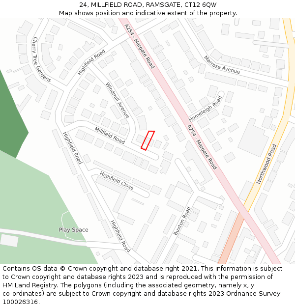 24, MILLFIELD ROAD, RAMSGATE, CT12 6QW: Location map and indicative extent of plot