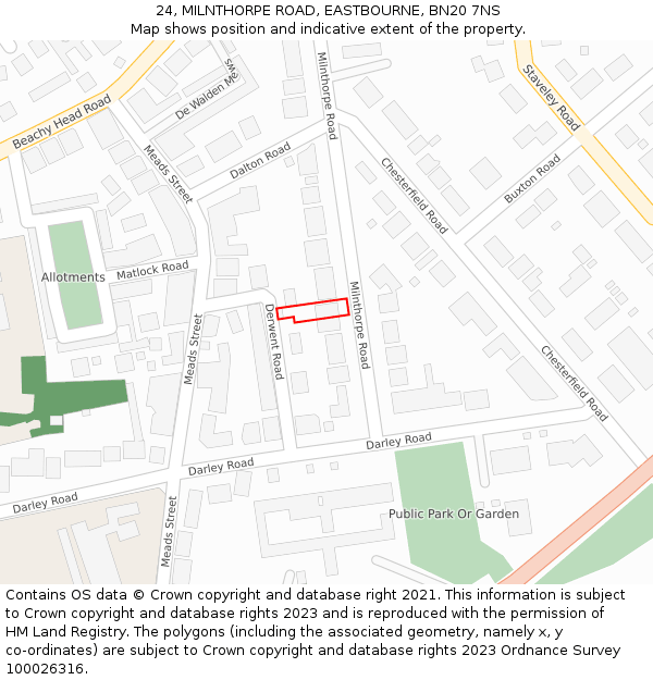 24, MILNTHORPE ROAD, EASTBOURNE, BN20 7NS: Location map and indicative extent of plot