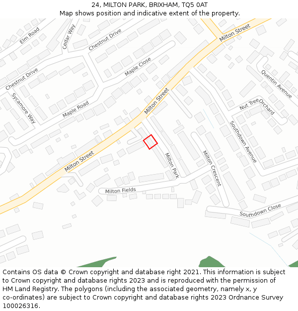 24, MILTON PARK, BRIXHAM, TQ5 0AT: Location map and indicative extent of plot