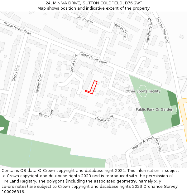 24, MINIVA DRIVE, SUTTON COLDFIELD, B76 2WT: Location map and indicative extent of plot