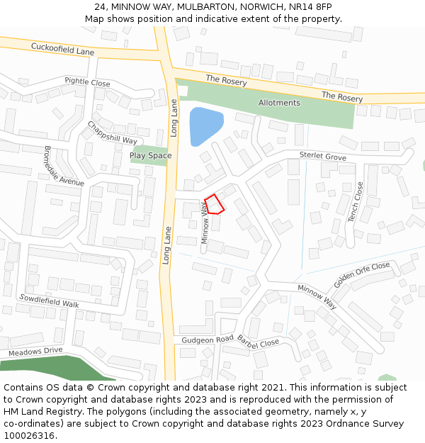 24, MINNOW WAY, MULBARTON, NORWICH, NR14 8FP: Location map and indicative extent of plot