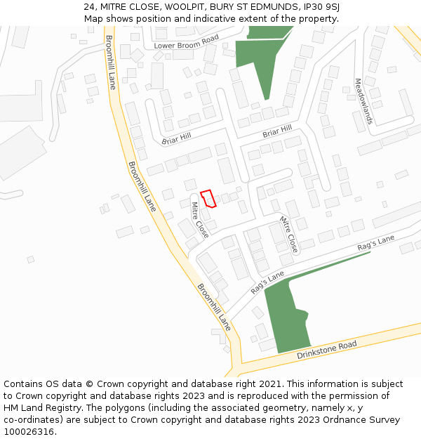 24, MITRE CLOSE, WOOLPIT, BURY ST EDMUNDS, IP30 9SJ: Location map and indicative extent of plot