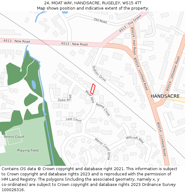 24, MOAT WAY, HANDSACRE, RUGELEY, WS15 4TT: Location map and indicative extent of plot