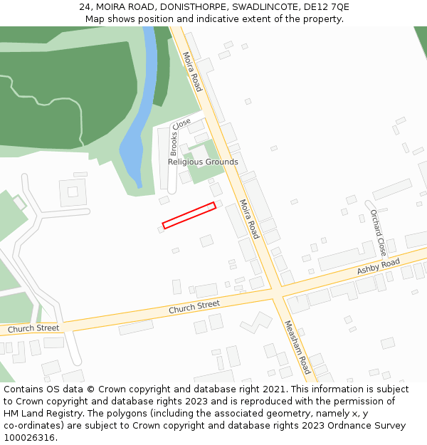 24, MOIRA ROAD, DONISTHORPE, SWADLINCOTE, DE12 7QE: Location map and indicative extent of plot